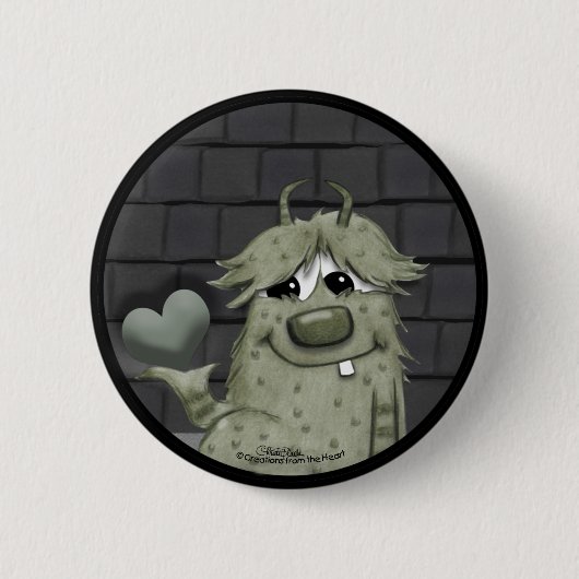 Fuzzy Green Monster met hart Ronde Button 5,7 Cm (Voorkant)