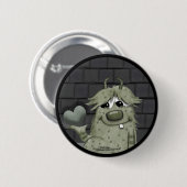 Fuzzy Green Monster met hart Ronde Button 5,7 Cm (Voorkant /achterkant)