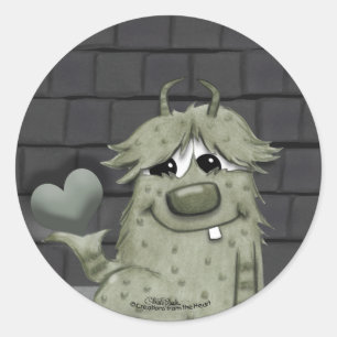 Fuzzy Green Monster met hart Ronde Sticker