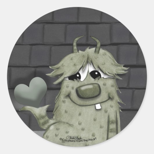 Fuzzy Green Monster met hart Ronde Sticker (Voorkant)