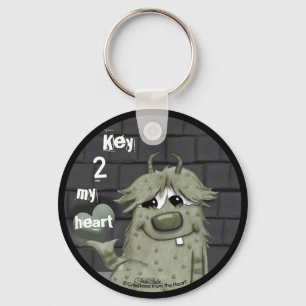 Fuzzy Green Monster met hart Sleutelhanger
