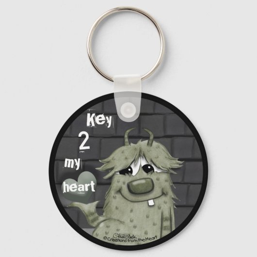 Fuzzy Green Monster met hart Sleutelhanger (Voorkant)