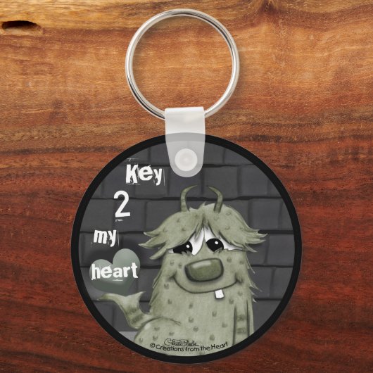 Fuzzy Green Monster met hart Sleutelhanger (Voorkant)