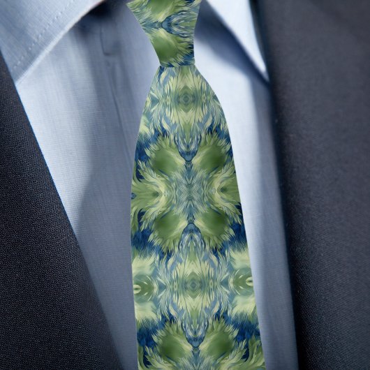 Fuzzy Green X on Denim Abstract Pattern Stropdas