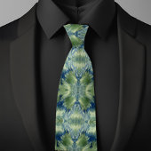 Fuzzy Green X on Denim Abstract Pattern Stropdas