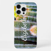 Fuzzy Groene Cactus Sappige Foto Aangepaste Naam iPhone Hoesje (Achterkant)