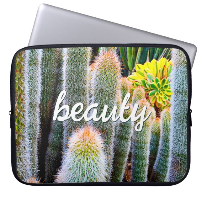 Fuzzy Groene Cactussen Succulent Foto Schoonheid S Laptop Sleeve (Voorkant)