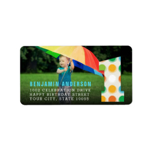 Fuzzy Modern Color Stippen 1e verjaardag Foto Etiket