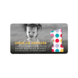 Fuzzy Modern Color Stippen 1e verjaardag Foto Etiket