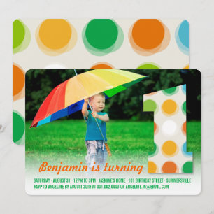 Fuzzy Modern Color Stippen 1e verjaardag Foto Kaart