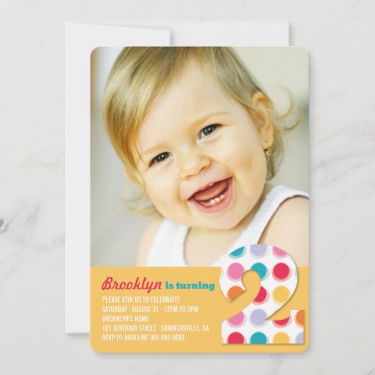 Fuzzy Modern Color Stippen 2e verjaardag Foto Kaart (Voorkant)