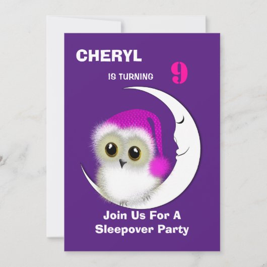 Fuzzy Night Owl Sleepover Persoonlijk Kaart (Voorkant)