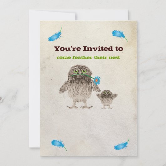 Fuzzy Owl Boy Baby shower Uitnodigingen (Achterkant)