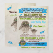 Fuzzy Owl Boy Baby shower Uitnodigingen (Voorkant / Achterkant)