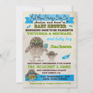 Fuzzy Owl Boy Baby shower Uitnodigingen