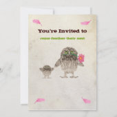 Fuzzy Owl Girl Baby shower Uitnodigingen (Achterkant)