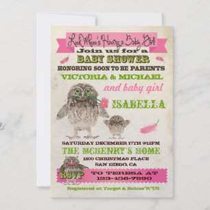 Fuzzy Owl Girl Baby shower Uitnodigingen