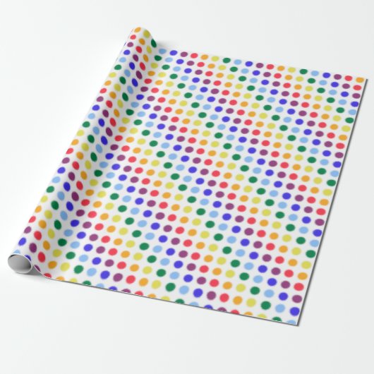 Fuzzy Rainbow Polka Dots Party Cadeaupapier (Uitgerold)