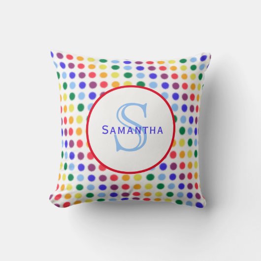 Fuzzy Rainbow Polka Dots Personated Monogram Kussen (Voorkant)