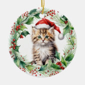 Fuzzy Santa Hat Tijger Kitten Kinder Kerstmis Keramisch Ornament (Voorkant)
