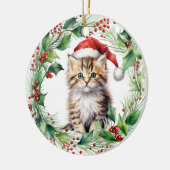 Fuzzy Santa Hat Tijger Kitten Kinder Kerstmis Keramisch Ornament (Links)