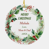 Fuzzy Santa Hat Tijger Kitten Kinder Kerstmis Keramisch Ornament (Achterkant)