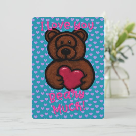 Fuzzy Teddy Bear Valentijn Feestdagenkaart (Staand voorkant)