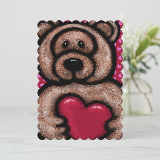Fuzzy Teddy Bear Valentijn Feestdagenkaart (Staand voorkant)
