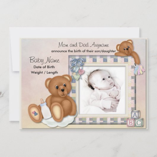 Fuzzy Teddy Bears Baby Aankondiging (Voorkant)