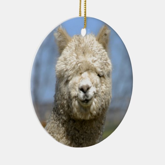Fuzzy White Alpaca Face Keramisch Ornament (Rechts)