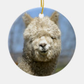 Fuzzy White Alpaca Face Keramisch Ornament (Voorkant)