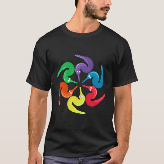 Fuzzy wormen op een string t-shirt (Voorkant)