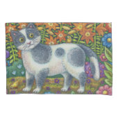 Fuzzy Wuzzy Kitten FOLK ART CAT PILLOWCASS Set Kussensloop (Voorkant-Links)