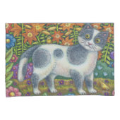 Fuzzy Wuzzy Kitten FOLK ART CAT PILLOWCASS Set Kussensloop (Voorkant-Rechts)