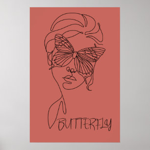 Fuzzy Wuzzy Serenity: Vlinder en Vrouw Line Art Poster