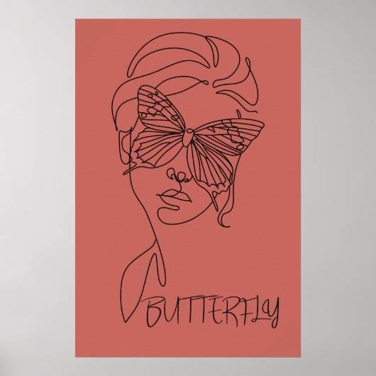 Fuzzy Wuzzy Serenity: Vlinder en Vrouw Line Art Poster (Voorkant)