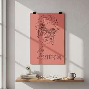 Fuzzy Wuzzy Serenity: Vlinder en Vrouw Line Art Poster
