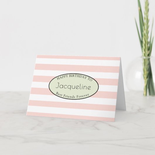 FV Friend Birthday Pink Stripe Feminine Munt Kaart (Voorkant)