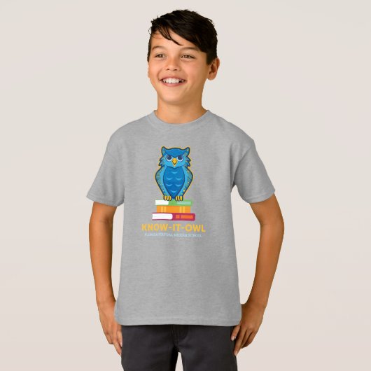 FVMS Know-It-Owl, Grijs Jeugd T-shirt (Voorkant volledig)