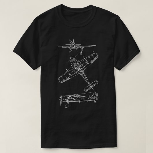 FW 190 German WW2 Plane Warbird Blueprint Schemati T-shirt (Design voorkant)