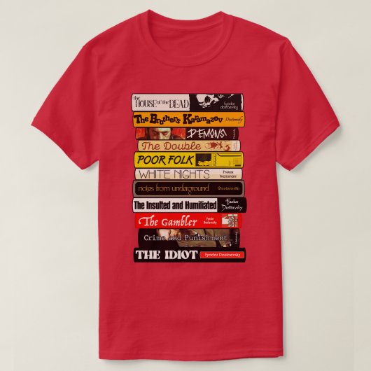 Fyodor Dostojevsky Boeken Stapel T-shirt (Design voorkant)