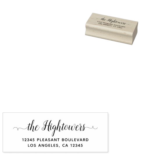 Fysiek Manuscript Familienaam Swash Return Address Rubberstempel (Gestempeld)