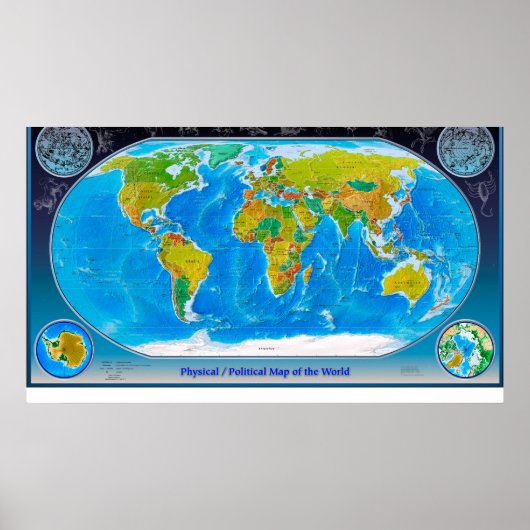 Fysieke en politieke Wereldkaart Poster (Voorkant)