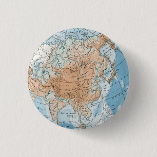 Fysieke kaart van Azië (1916) Ronde Button 3,2 Cm