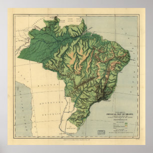 Fysieke kaart van Brazilië (1886) Poster