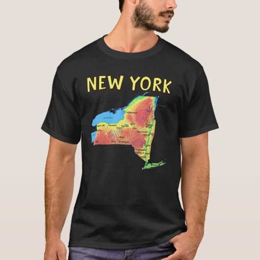 Fysieke kaart van de grote steden van New York T-shirt (Voorkant)