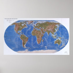 Fysieke kaart van de wereld, april 2007 poster