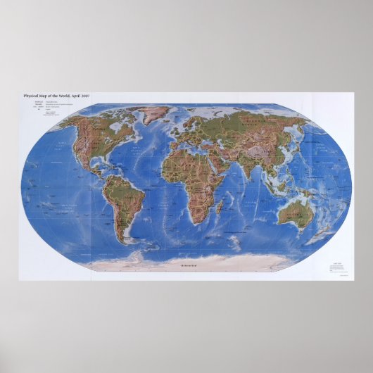 Fysieke kaart van de wereld, april 2007 poster (Voorkant)