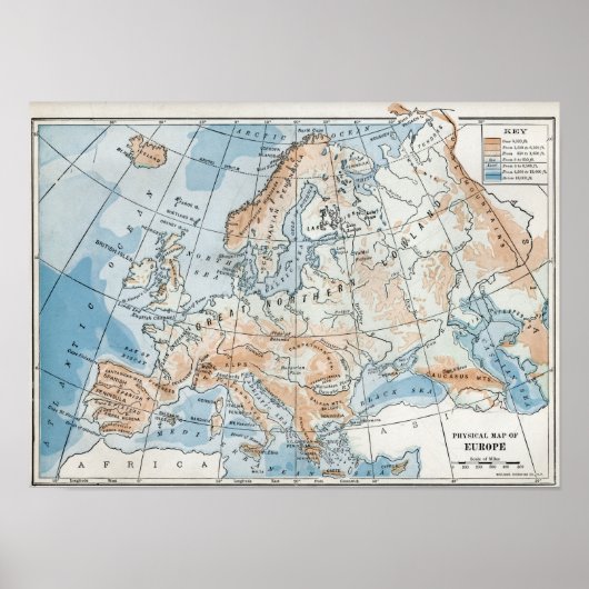 Fysieke kaart van Europa (1916) Poster (Voorkant)