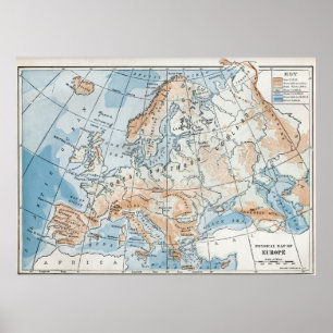 Fysieke kaart van Europa (1916) Poster